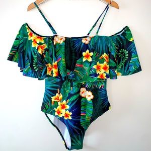 Tempt Me Size XL floral cold shoulder swimsuit
